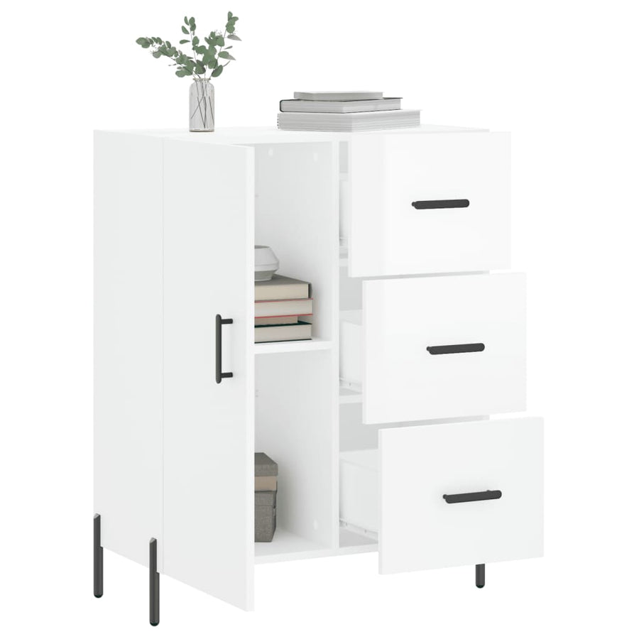 Dressoir 69,5X34X90 Cm Bewerkt Hout Hoogglans Wit
