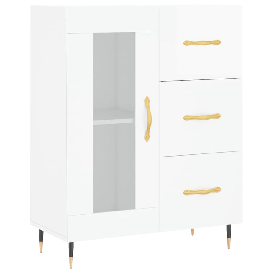 Dressoir 69,5X34X90 Cm Bewerkt Hout Hoogglans Wit
