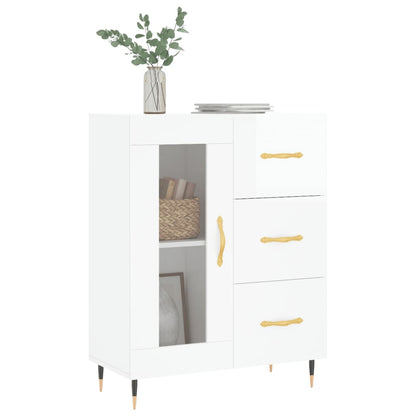 Dressoir 69,5X34X90 Cm Bewerkt Hout Hoogglans Wit