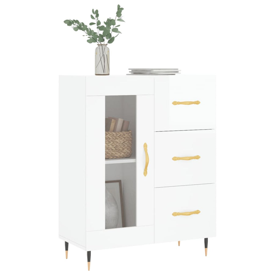 Dressoir 69,5X34X90 Cm Bewerkt Hout Hoogglans Wit