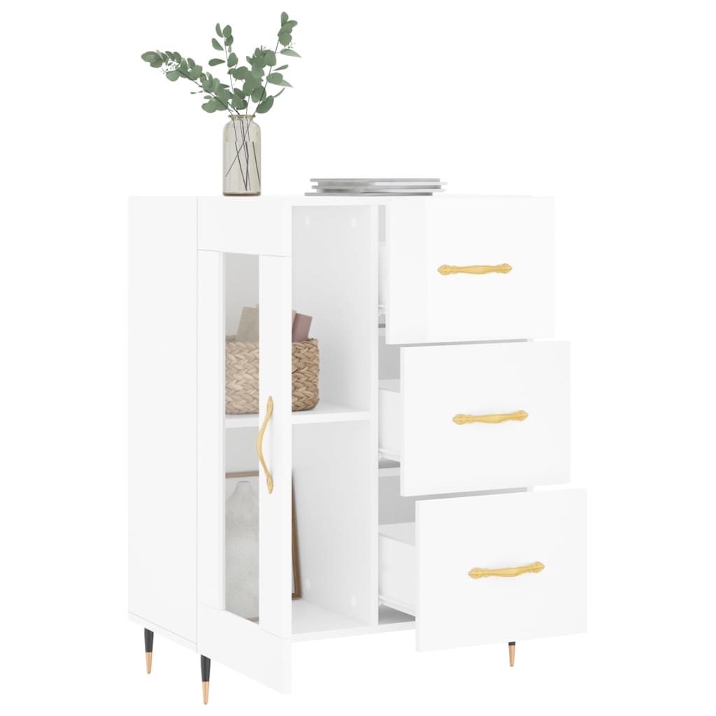 Dressoir 69,5X34X90 Cm Bewerkt Hout Hoogglans Wit