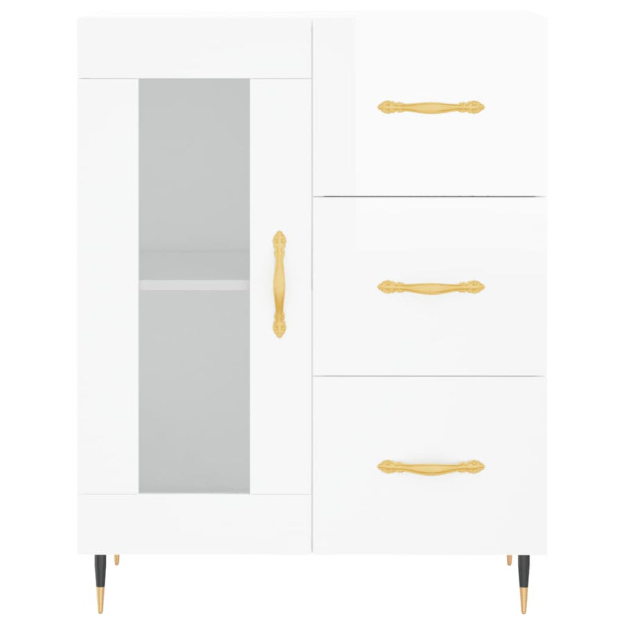 Dressoir 69,5X34X90 Cm Bewerkt Hout Hoogglans Wit