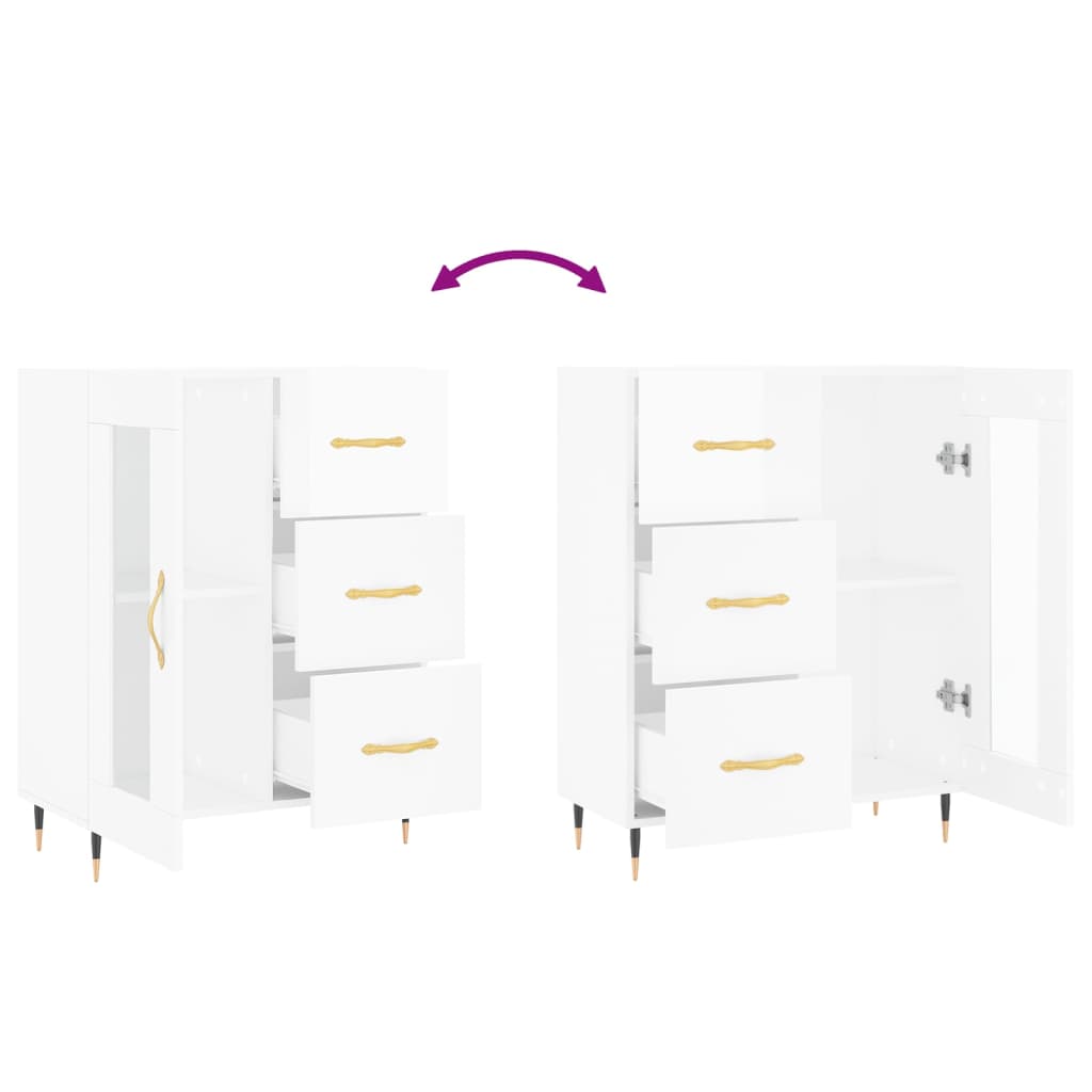 Dressoir 69,5X34X90 Cm Bewerkt Hout Hoogglans Wit