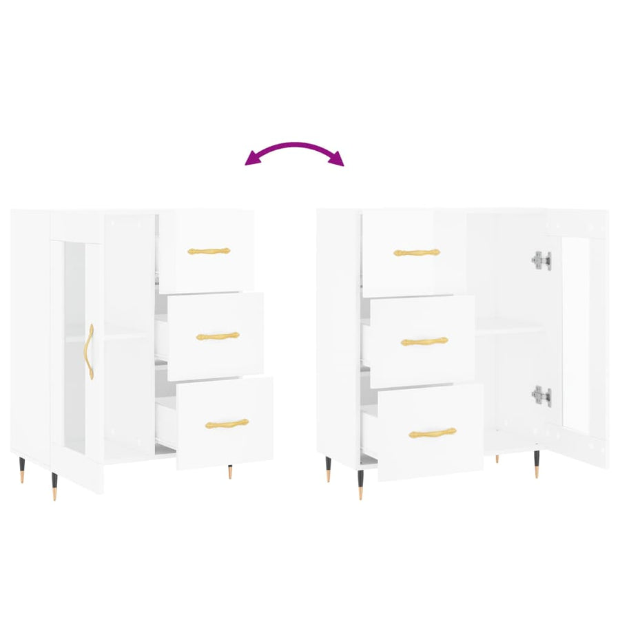 Dressoir 69,5X34X90 Cm Bewerkt Hout Hoogglans Wit