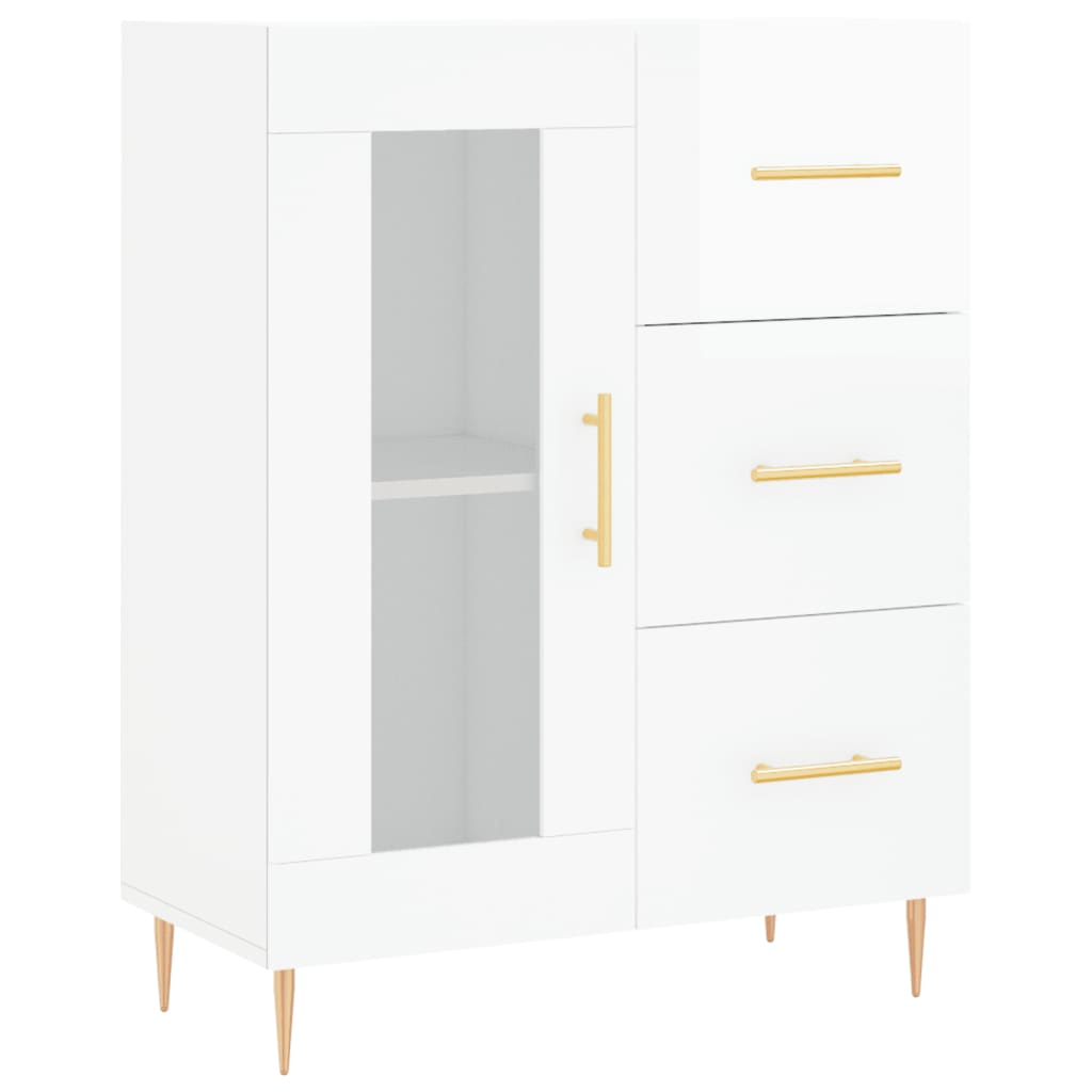 Dressoir 69,5X34X90 Cm Bewerkt Hout Hoogglans Wit