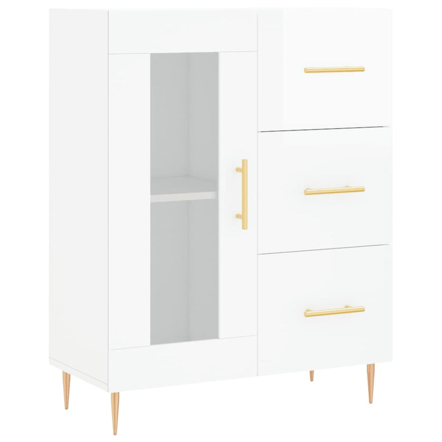 Dressoir 69,5X34X90 Cm Bewerkt Hout Hoogglans Wit