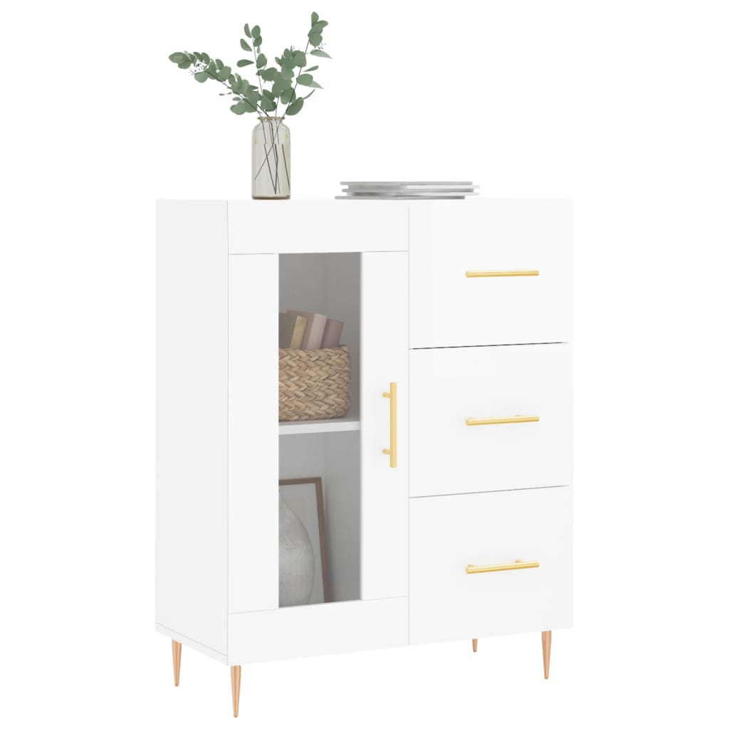 Dressoir 69,5X34X90 Cm Bewerkt Hout Hoogglans Wit
