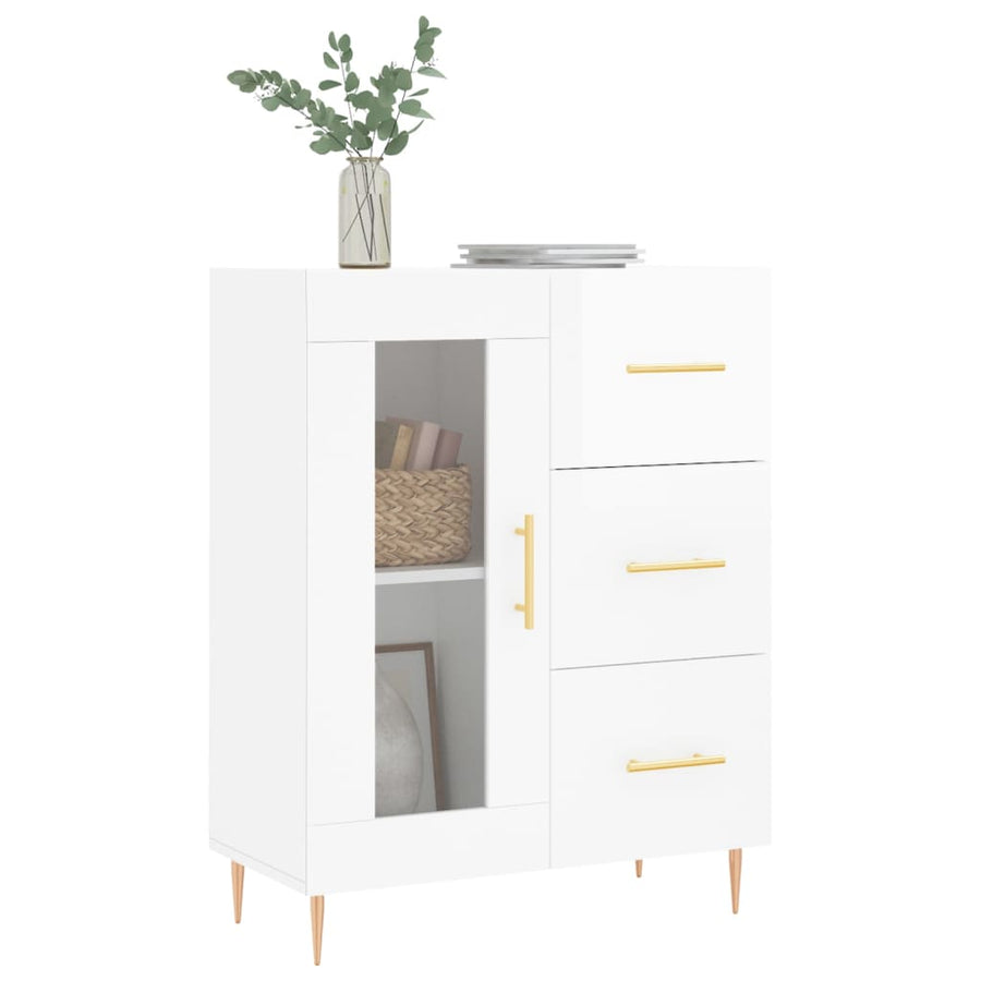 Dressoir 69,5X34X90 Cm Bewerkt Hout Hoogglans Wit