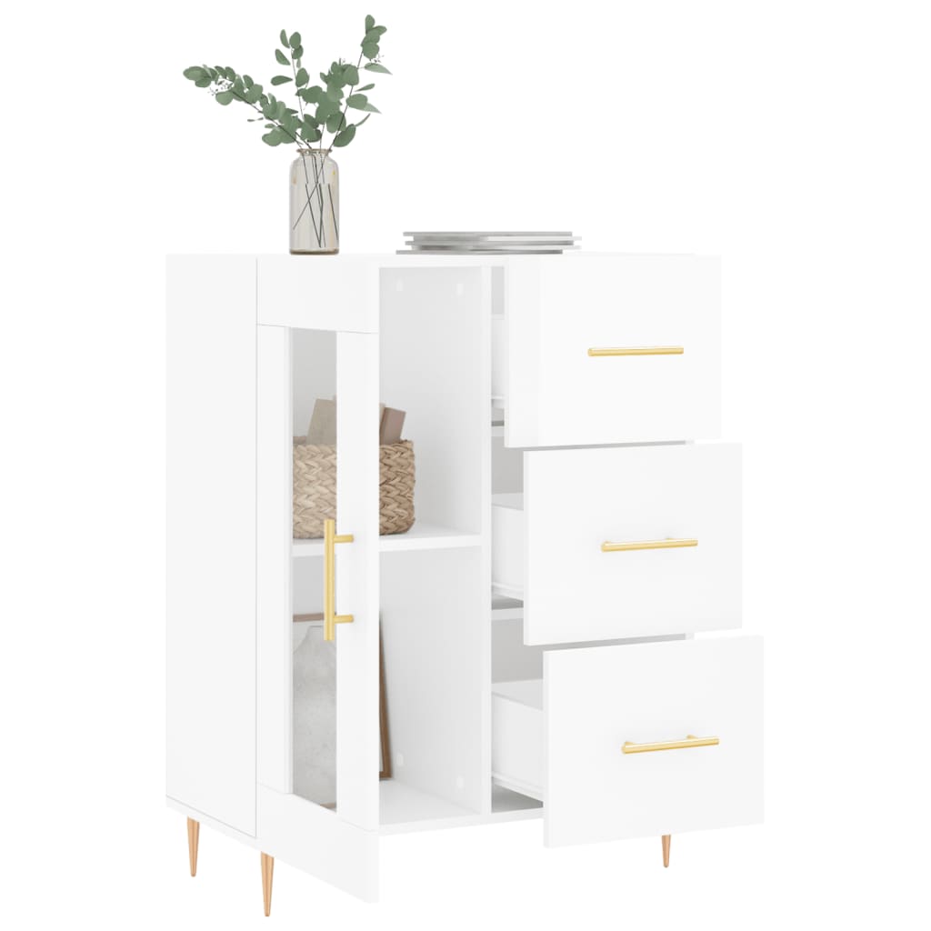 Dressoir 69,5X34X90 Cm Bewerkt Hout Hoogglans Wit