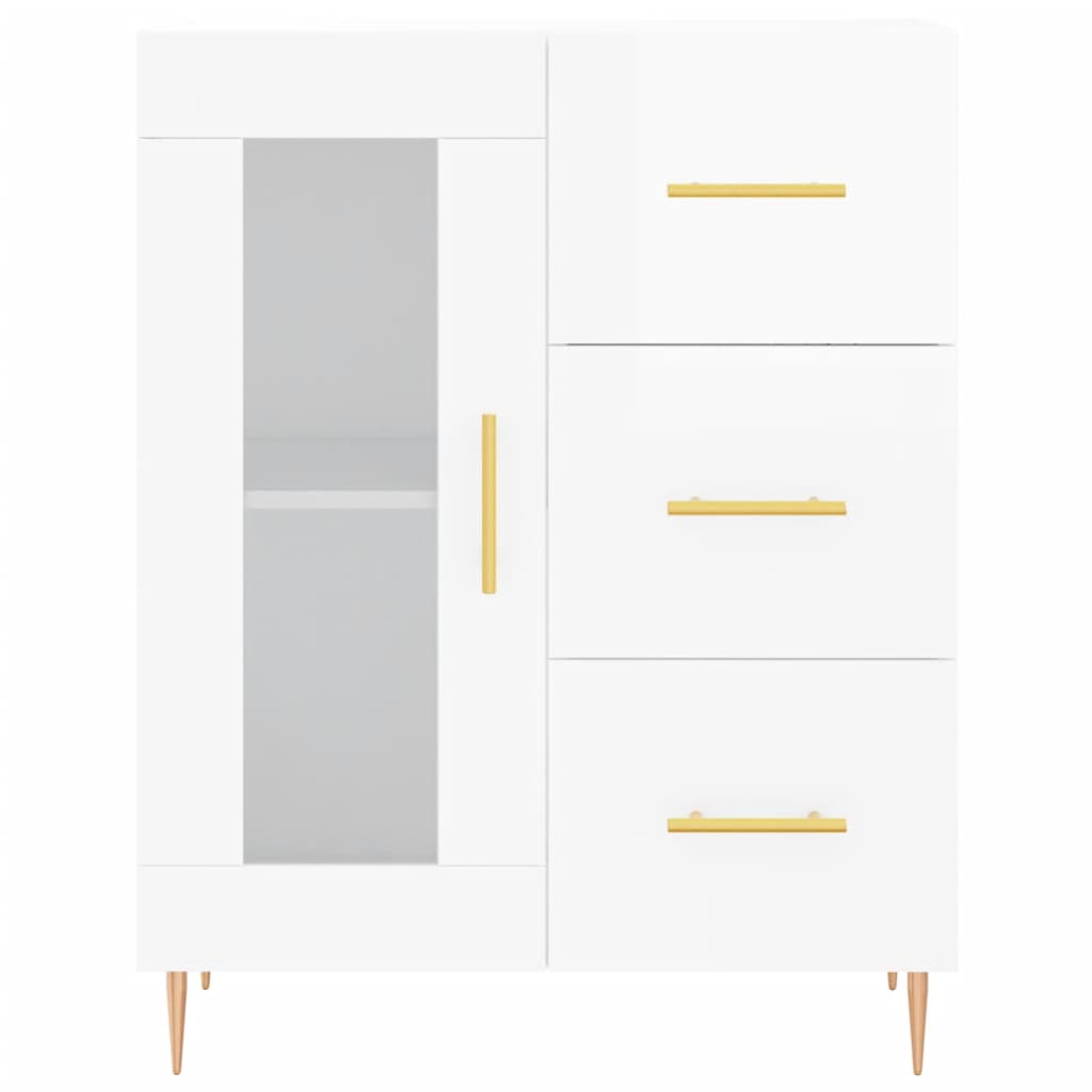 Dressoir 69,5X34X90 Cm Bewerkt Hout Hoogglans Wit