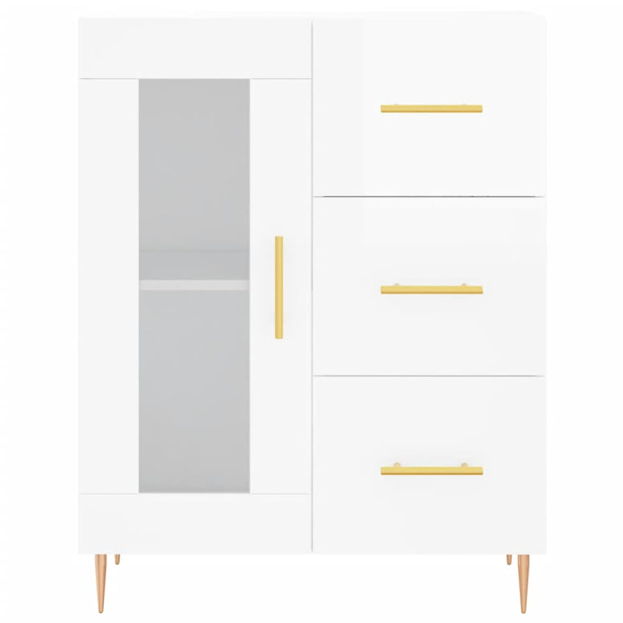 Dressoir 69,5X34X90 Cm Bewerkt Hout Hoogglans Wit