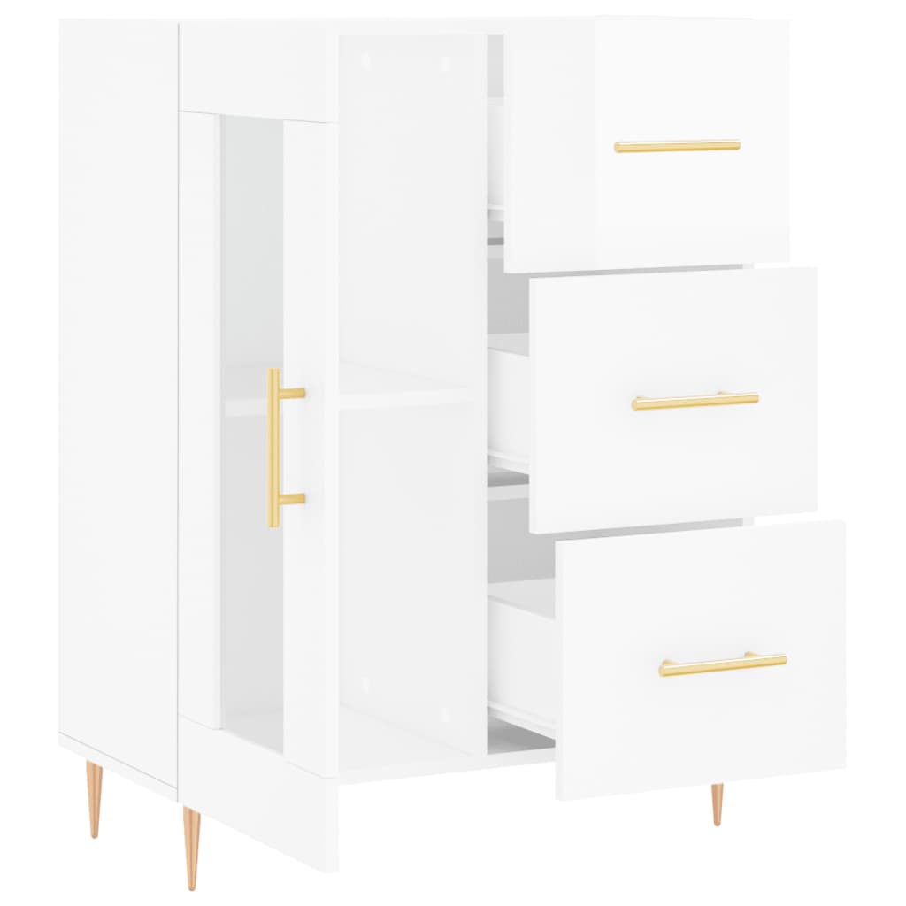 Dressoir 69,5X34X90 Cm Bewerkt Hout Hoogglans Wit