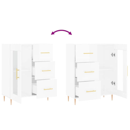 Dressoir 69,5X34X90 Cm Bewerkt Hout Hoogglans Wit