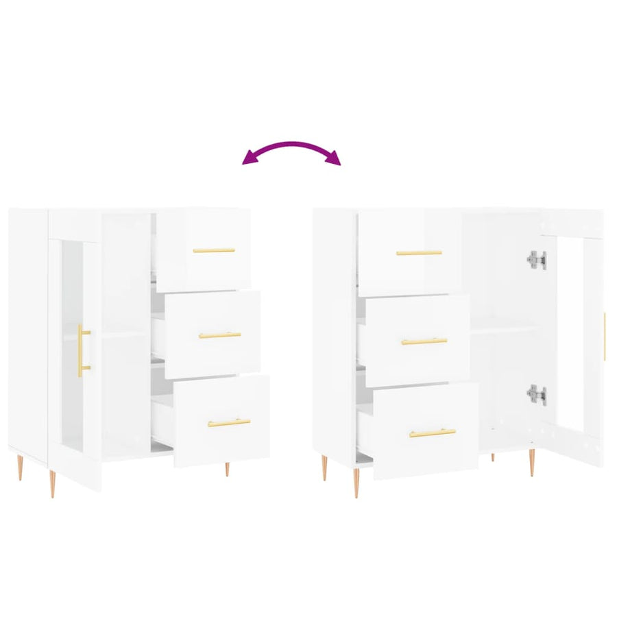 Dressoir 69,5X34X90 Cm Bewerkt Hout Hoogglans Wit