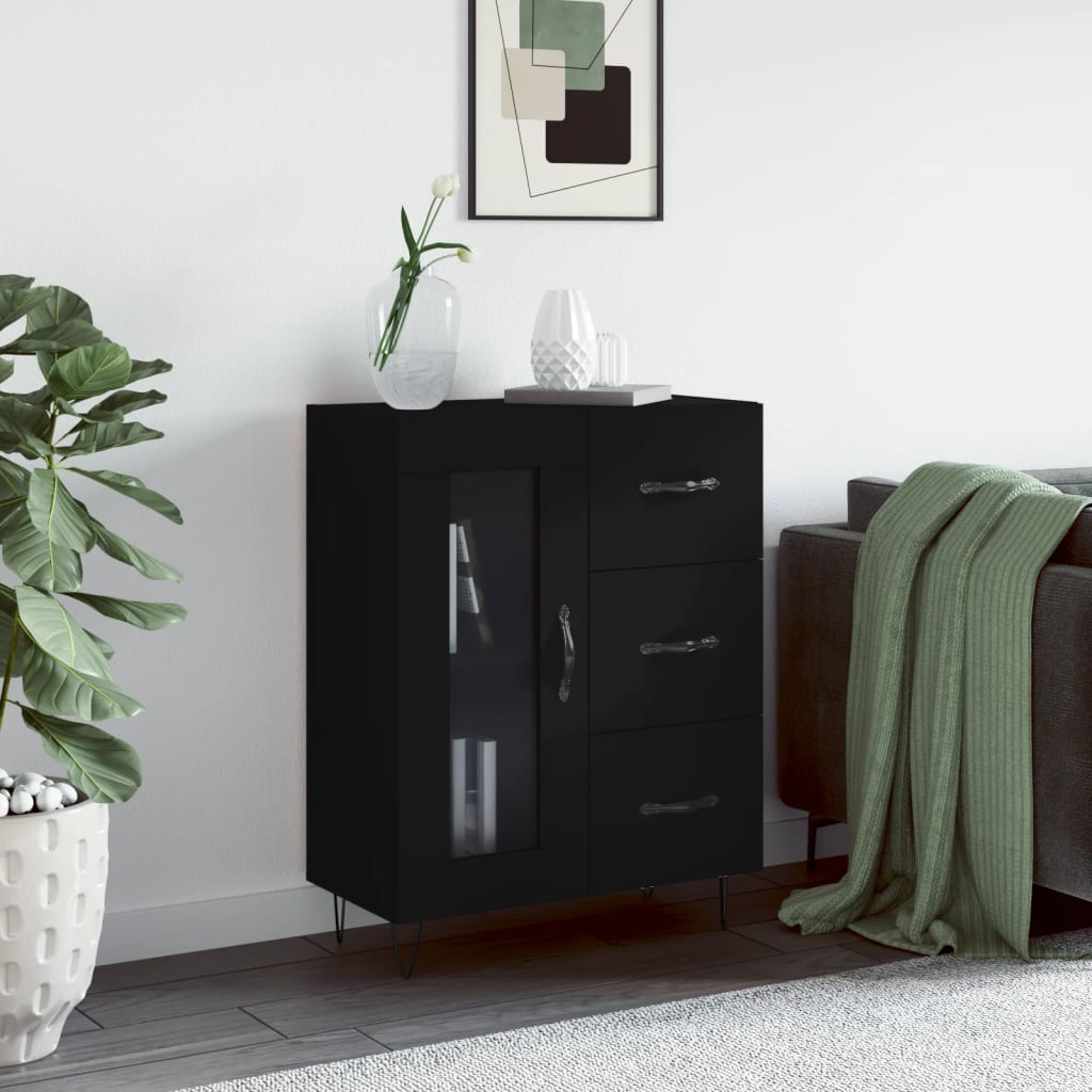 Dressoir 69,5X34X90 Cm Bewerkt Hout Zwart