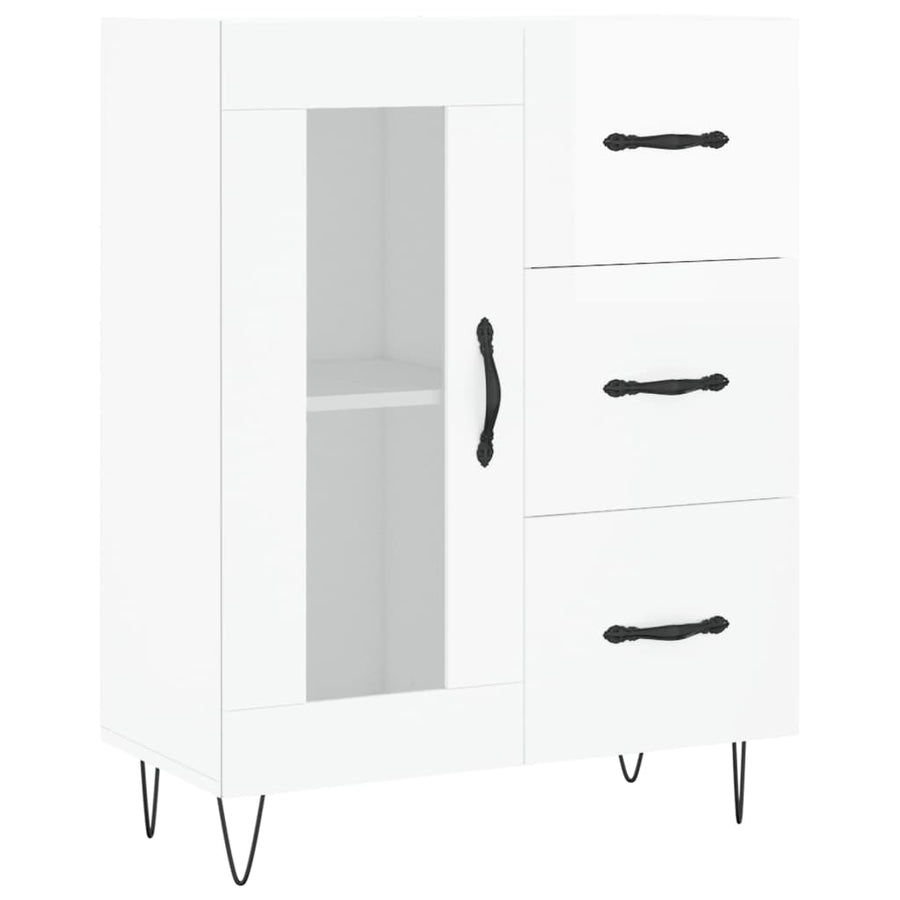 Dressoir 69,5X34X90 Cm Bewerkt Hout Hoogglans Wit