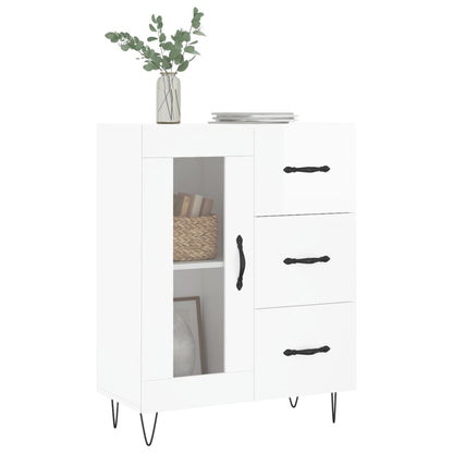 Dressoir 69,5X34X90 Cm Bewerkt Hout Hoogglans Wit
