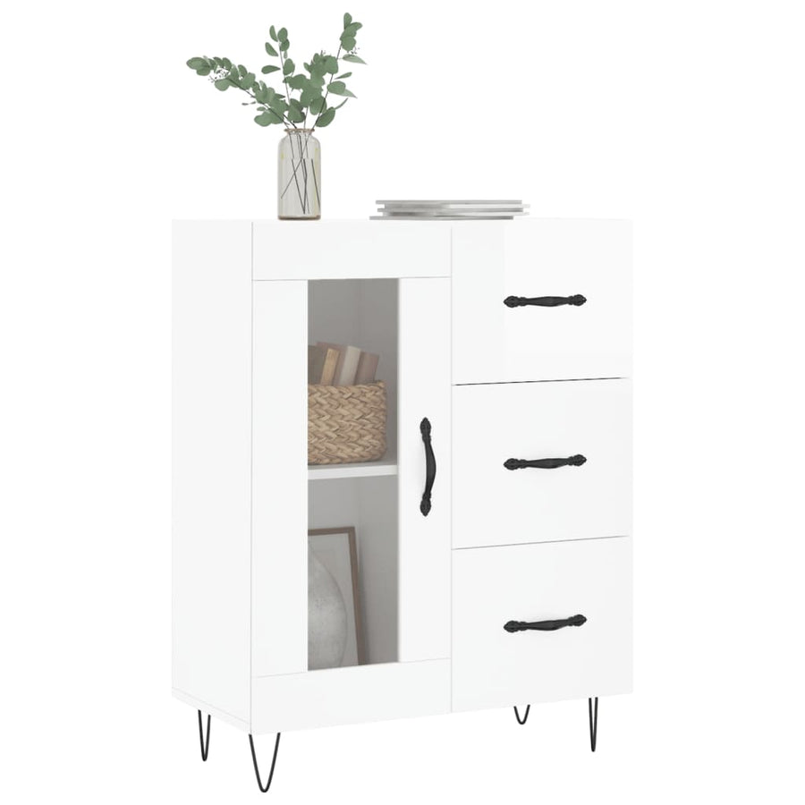 Dressoir 69,5X34X90 Cm Bewerkt Hout Hoogglans Wit
