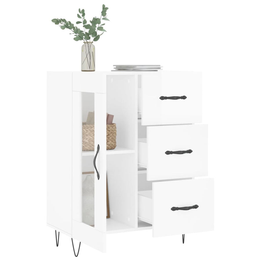 Dressoir 69,5X34X90 Cm Bewerkt Hout Hoogglans Wit