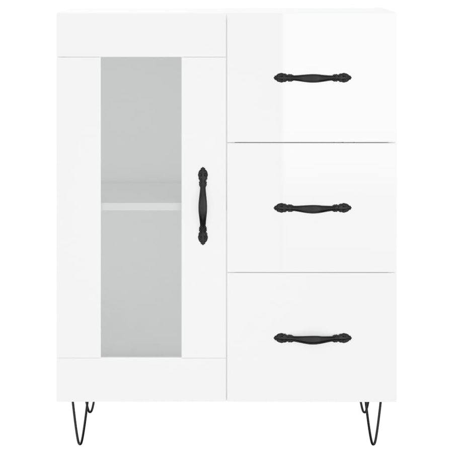 Dressoir 69,5X34X90 Cm Bewerkt Hout Hoogglans Wit