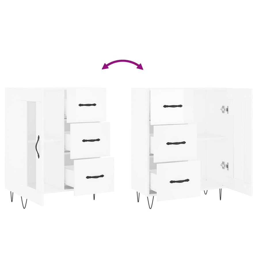 Dressoir 69,5X34X90 Cm Bewerkt Hout Hoogglans Wit