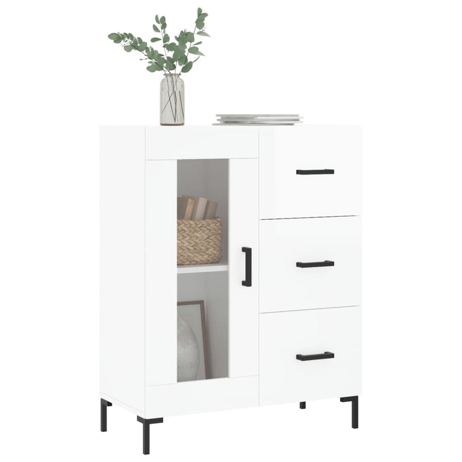 Dressoir 69,5X34X90 Cm Bewerkt Hout Hoogglans Wit