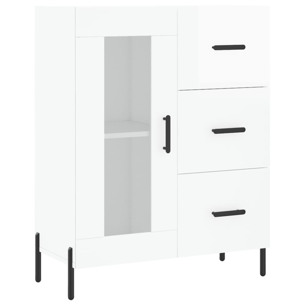 Dressoir 69,5X34X90 Cm Bewerkt Hout Hoogglans Wit