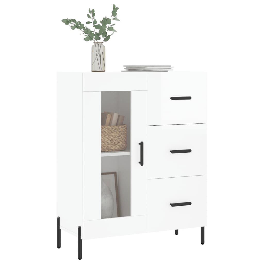 Dressoir 69,5X34X90 Cm Bewerkt Hout Hoogglans Wit