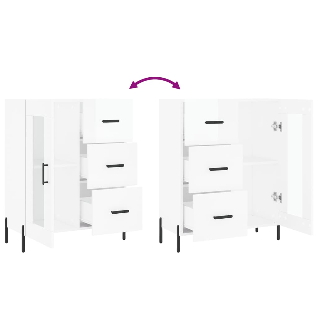 Dressoir 69,5X34X90 Cm Bewerkt Hout Hoogglans Wit