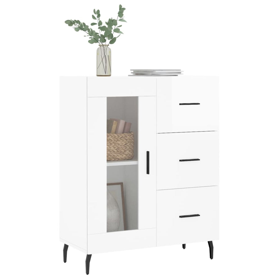 Dressoir 69,5X34X90 Cm Bewerkt Hout Hoogglans Wit