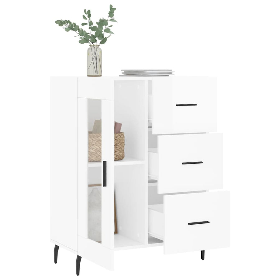 Dressoir 69,5X34X90 Cm Bewerkt Hout Hoogglans Wit