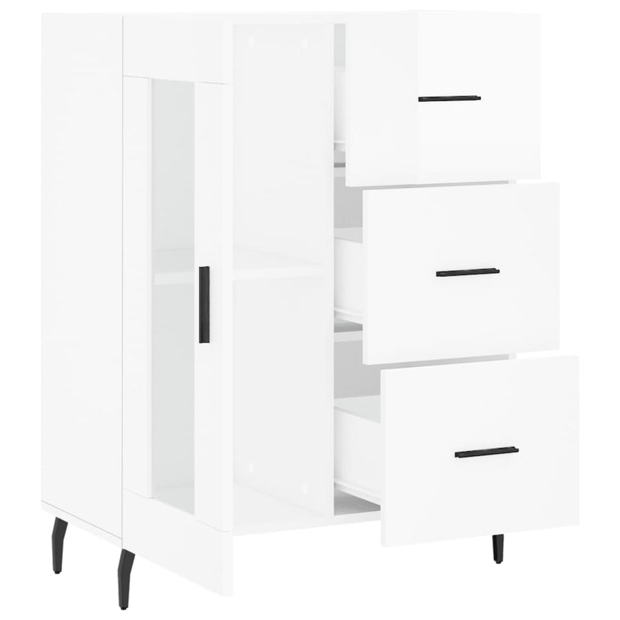 Dressoir 69,5X34X90 Cm Bewerkt Hout Hoogglans Wit