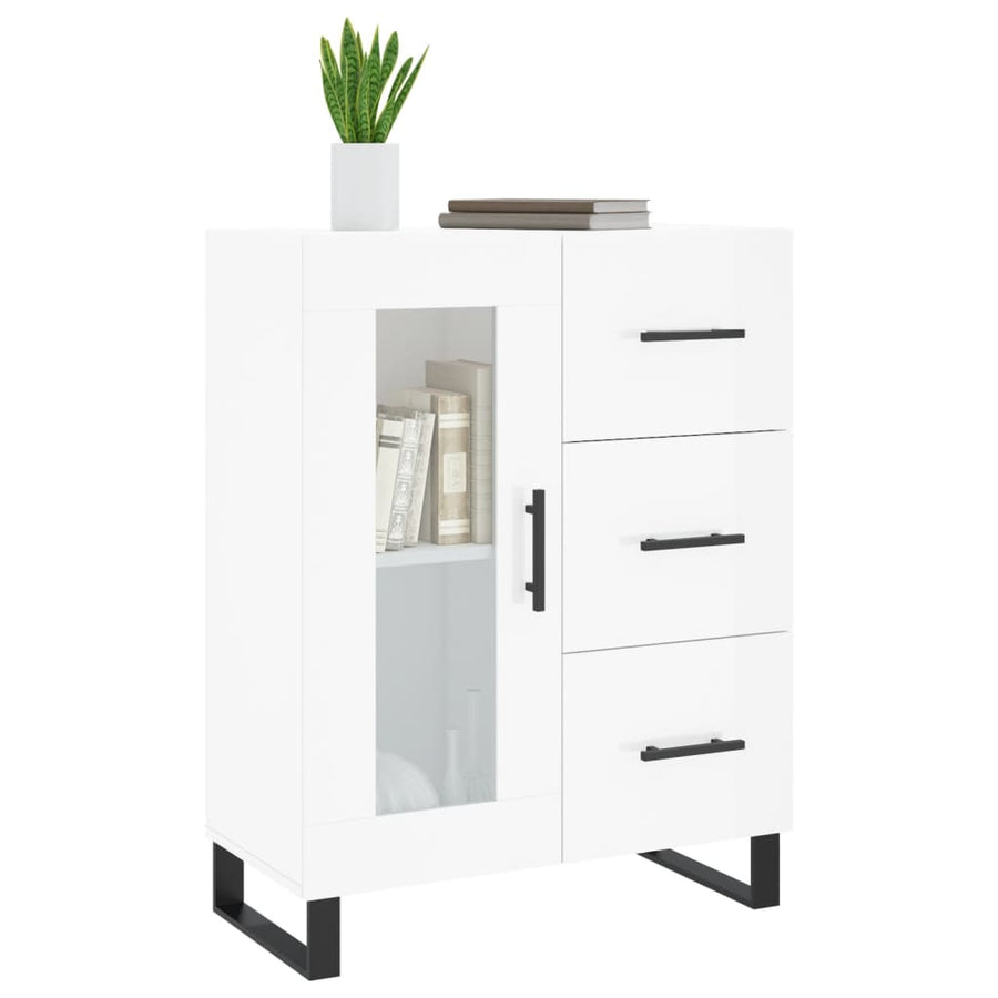 Dressoir 69,5X34X90 Cm Bewerkt Hout Hoogglans Wit