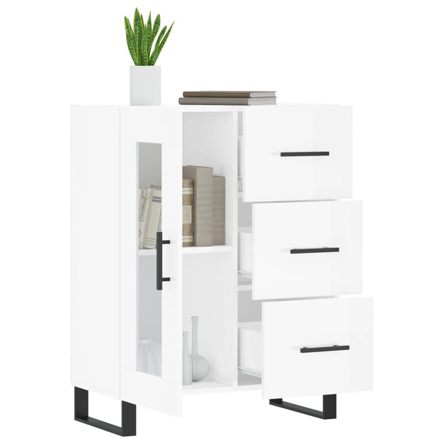 Dressoir 69,5X34X90 Cm Bewerkt Hout Hoogglans Wit