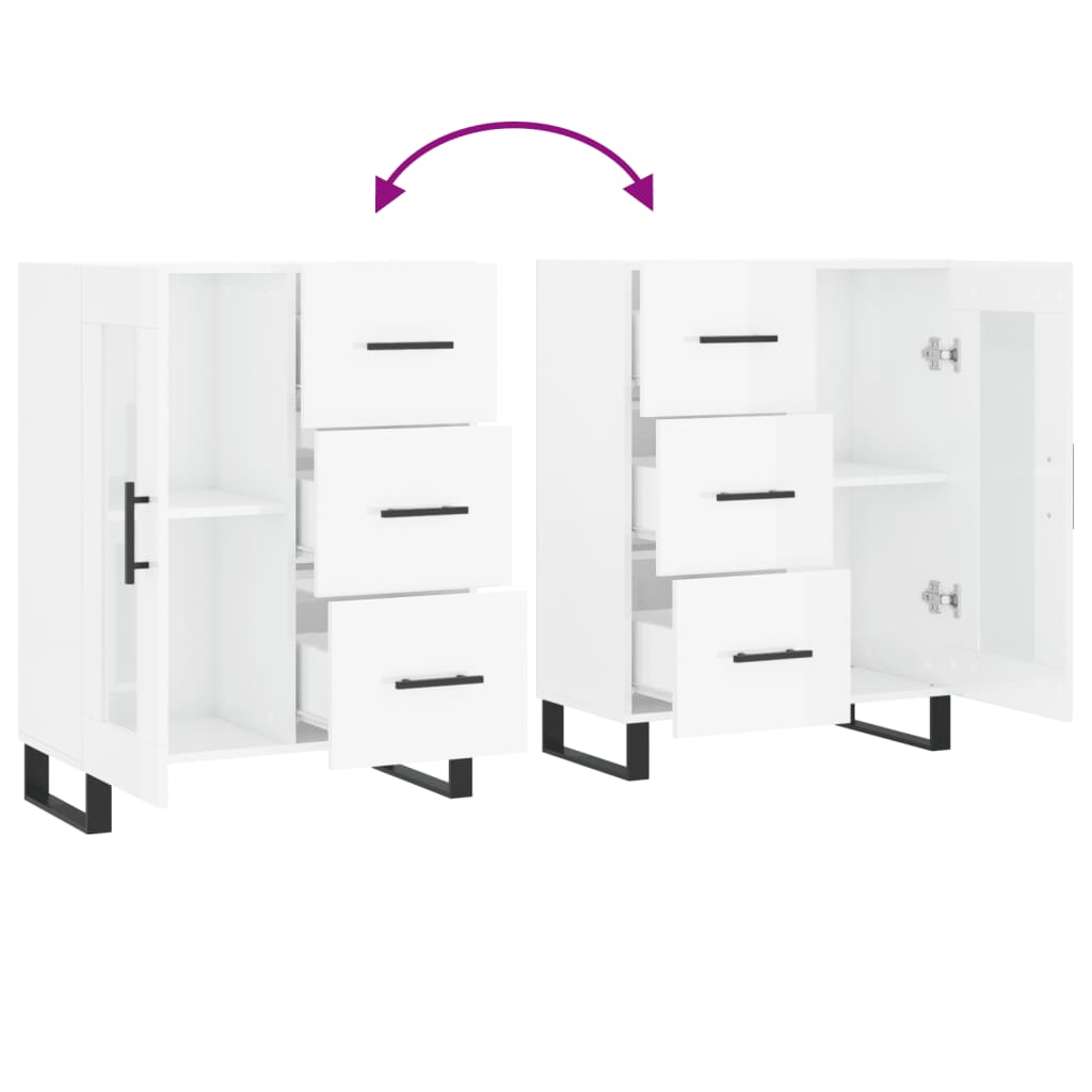 Dressoir 69,5X34X90 Cm Bewerkt Hout Hoogglans Wit