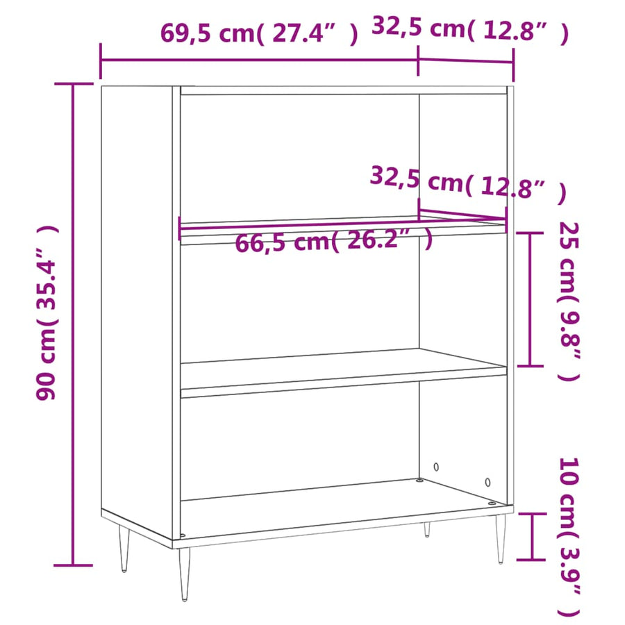 Boekenkast 69,5X32,5X90 Cm Bewerkt Hout Betongrijs