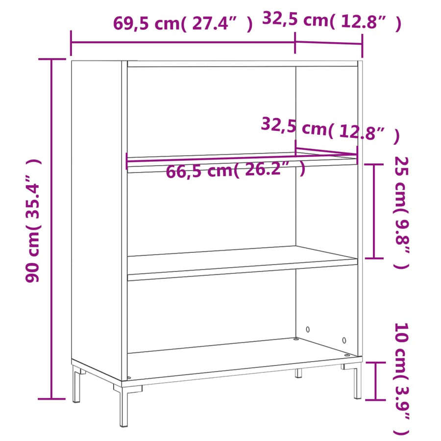 Boekenkast 69,5X32,5X90 Cm Bewerkt Hout Betongrijs