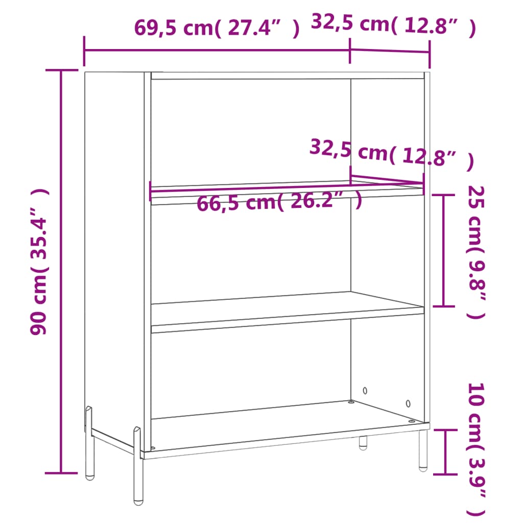 Schappenkast 69,5X32,5X90 Cm Bewerkt Hout Zwart