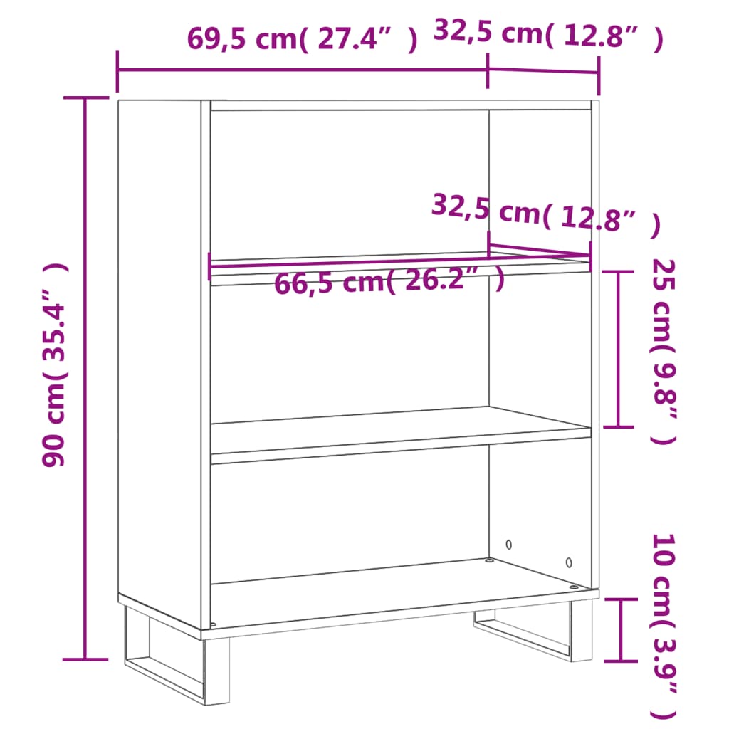 Schappenkast 69,5X32,5X90 Cm Bewerkt Hout Hoogglans Wit