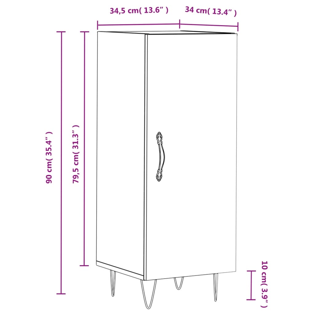Dressoir 34,5X34X90 Cm Bewerkt Hout Hoogglans Wit