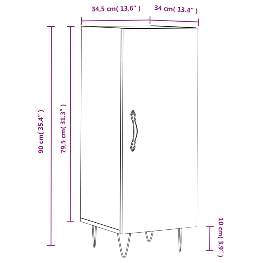 Dressoir 34,5X34X90 Cm Bewerkt Hout Hoogglans Wit