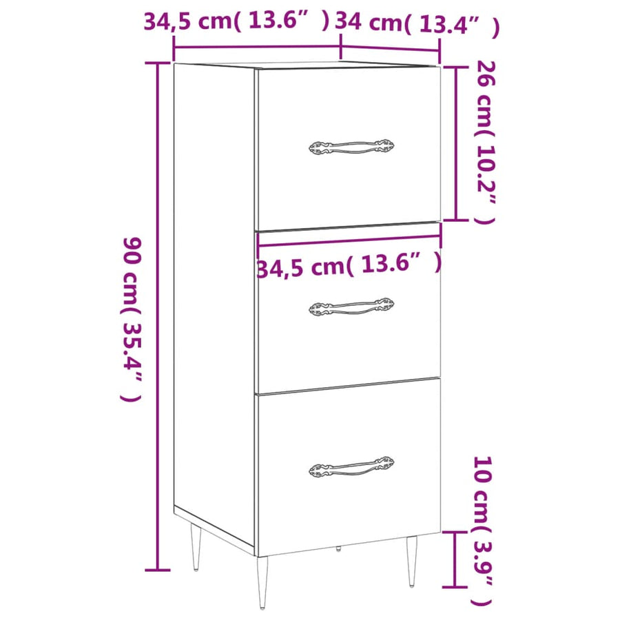 Dressoir 34,5X34X90 Cm Bewerkt Hout Grijs Sonoma Eikenkleurig