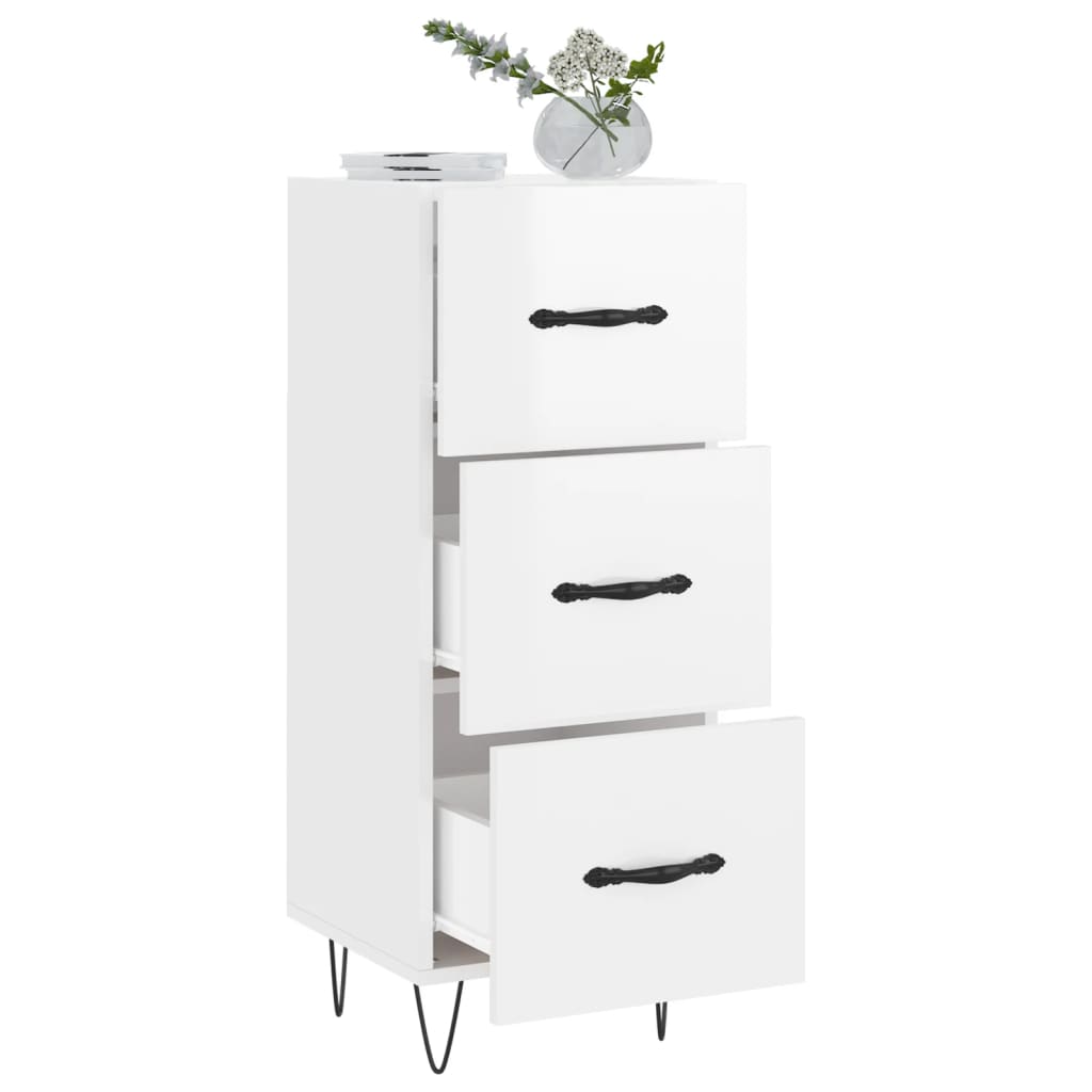 Dressoir 34,5X34X90 Cm Bewerkt Hout Hoogglans Wit