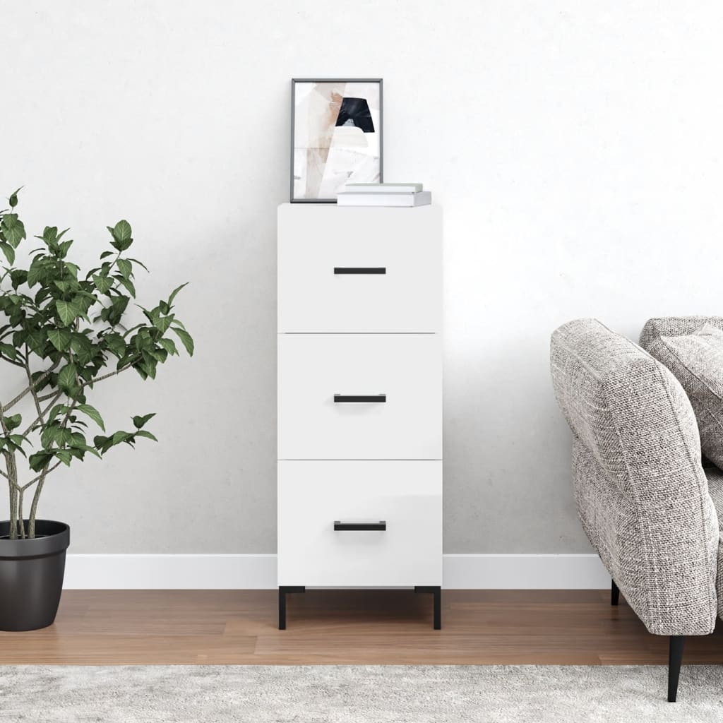 Dressoir 34,5X34X90 Cm Bewerkt Hout Hoogglans Wit