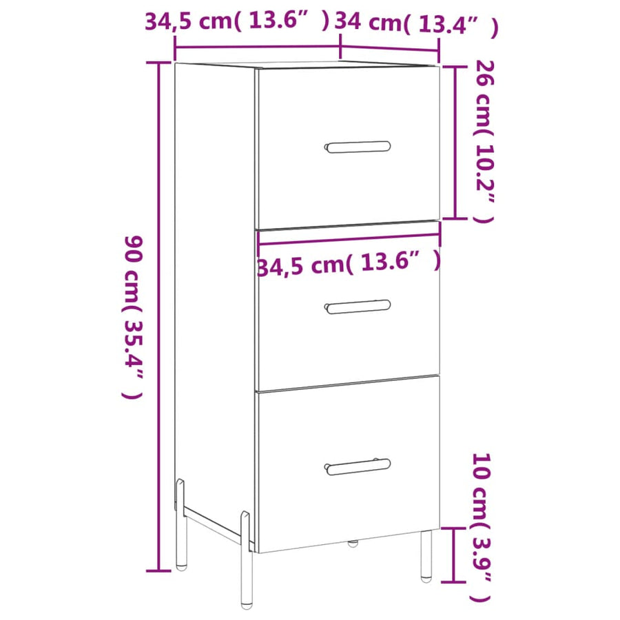 Dressoir 34,5X34X90 Cm Bewerkt Hout Gerookt Eiken