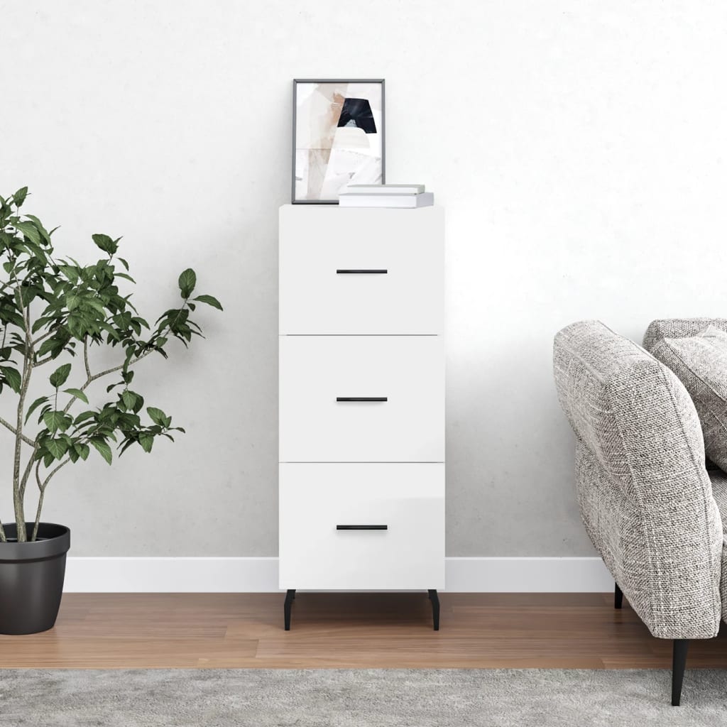 Dressoir 34,5X34X90 Cm Bewerkt Hout Hoogglans Wit