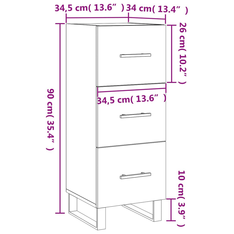 Dressoir 34,5X34X90 Cm Bewerkt Hout Gerookt Eiken