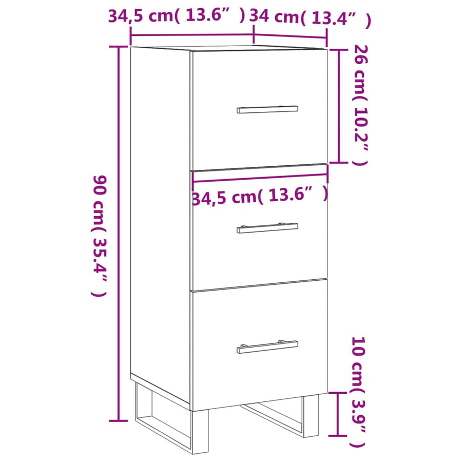 Dressoir 34,5X34X90 Cm Bewerkt Hout Eikenkleurig Grijs sonoma