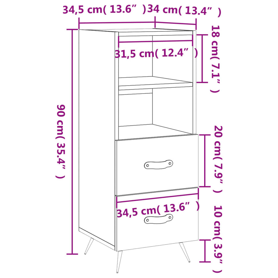 Dressoir 34,5X34X90 Cm Bewerkt Hout Wit