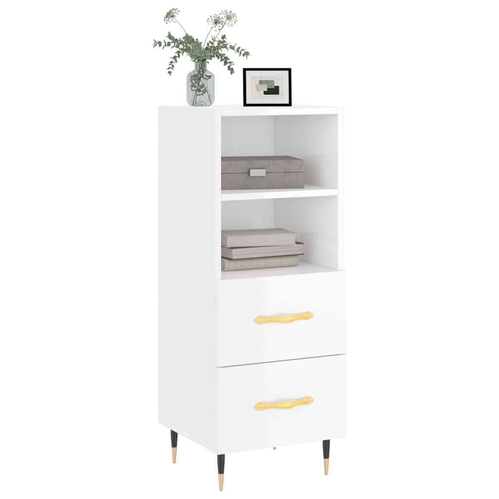 Dressoir 34,5X34X90 Cm Bewerkt Hout Hoogglans Wit